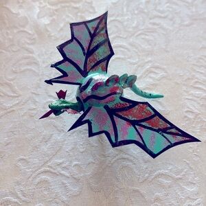 Handmade Mexican Wooden Teal Blue Flying Dinosaur Dragon with wings
